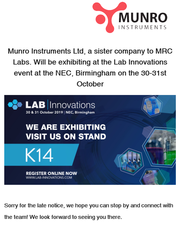 munroins's tweet photo. We’re excited to be attending the Lab Innovations Exhibition in October 2019! Make sure you come to Check out/visit our stand K14 to find out more about what we can do for you! #labinnovations2019 #labs2019 #labs

Register here for a free ticket: https://t.co/BKT444kN4Y https://t.co/TLXcsMXVza