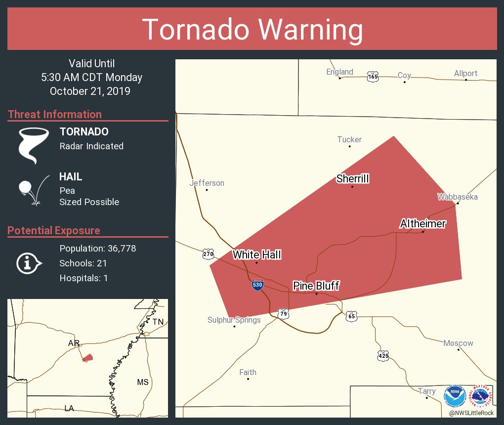 Tornado Warning including Pine Bluff AR, White Hall AR, Altheimer AR