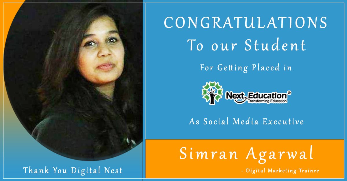 DigitalNestHyd's tweet image. #PlacementProgram
Here's our Student Simran Agarwal who is a Digital Marketing trainee at Digital Nest got placed in Next Education which is a technology-driven company revolutionising the education system in India.
Enroll Now: bit.ly/2OIbSti to Join Digital Nest.