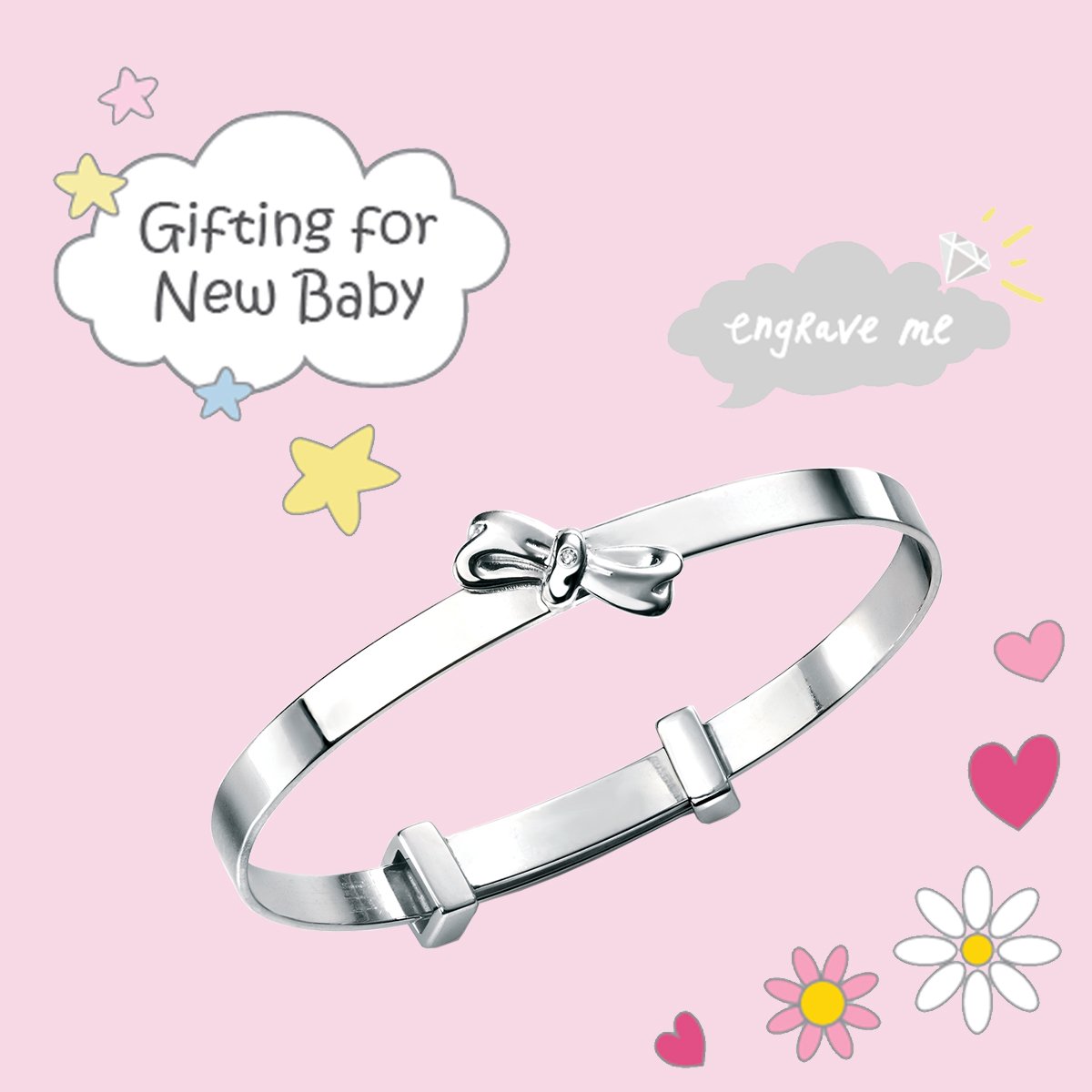 How adorable is this pretty bow bangle? Give a gift both mum and baby can treasure with an engraving for a personal touch!

#dfordiamond #keepsakes #gifting #engravable #engravablejewellery #engraveme #personalgifts #childrensfashion #girlsjewellery #childrensjewellery