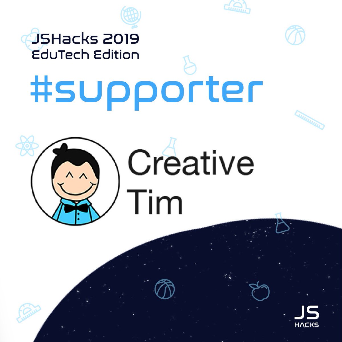 You know Tim? Tim is our friend. Tim is Creative Tim!

You will get to meet him at JSHacks 2019, where Creative Tim will help you guys develop faster products during the hackathon with their awesome component kits.

They have cool prizes as well!

#edutech #creativetim #jsleague