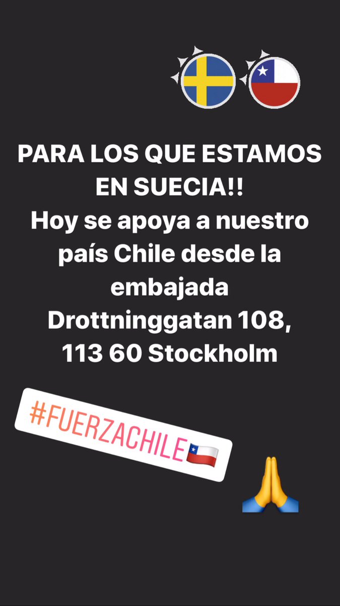 stephy_he's tweet photo. Chile estamos contigo ❤️#nomasabusodepoder #toquedequeda #ChileEnResistencia #ChileDesperto #ChileEnMarcha #EstadoEmergencia #FuerzaChile #CHILE #PrayForChile #Sweden #Stockholm #TVN24 #meganoticias #CHVNoticiasContigo #13cl #CNNChile https://t.co/7bij4kj1p5
