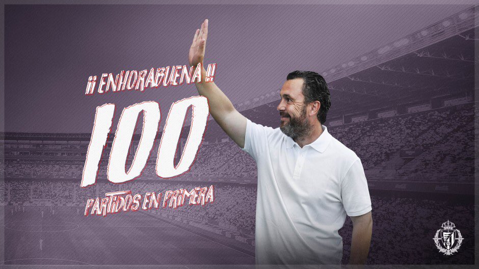 realvalladolid's tweet photo. 👏🏻💜 Sergio González cumplió ayer 1️⃣0️⃣0️⃣ partidos como entrenador en Primera ¡Enhorabuena, míster!

👉🏻 https://t.co/hZfi3Jork3

#pucela #RealValladolid https://t.co/pAEBfBxFDT