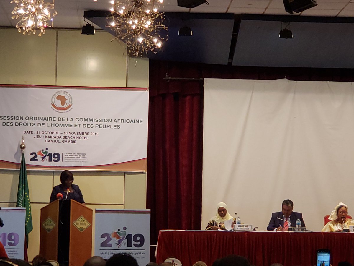 PlanAULiaison's tweet photo. Now: Opening ceremony of #Achpr65. Ms. Hanna Foster executive director @AcdhrsOrg presented the highlights of the #ForumACHPR65 including resolution regarding #HumanRights situation in 8 countries, 4 thematic resolutions and 4 thematic recommendations. @PlanRESA @PlanWestAfrica https://t.co/p71jlNhldq