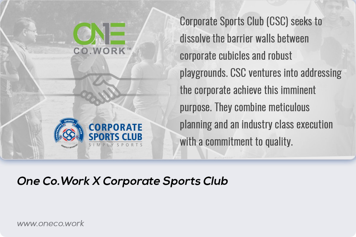 OneCoWork's tweet image. Every client is a star on our shoulder one of which is Corporate Sports Club

#OneCoWork #WorkTheWayYouLove #OneFamily