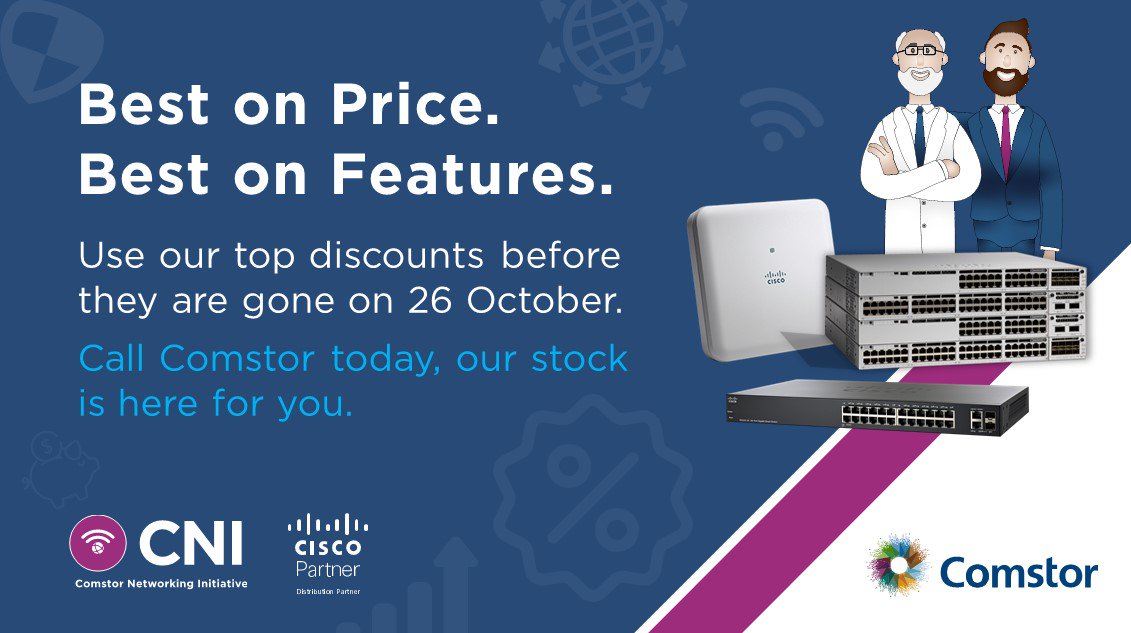 susanagmk's tweet photo. Hurry up, get 'best on price' and 'best on features' solutions with #Comstor &amp; #Cisco, get them before 26 October. Call Comstor today. https://t.co/6NgJeWWN2T #CNI #WeLoveCisco #Networking #Wireless #SmallBusiness https://t.co/3CirsflTFt