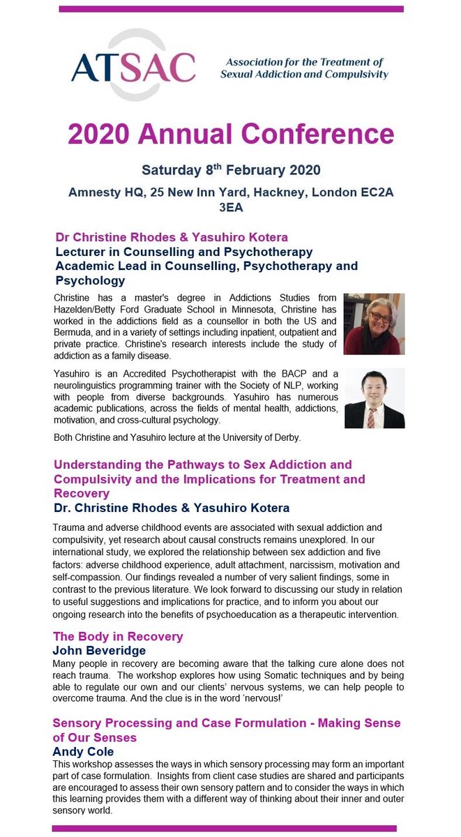 We can now reveal our second main speaker presentation from <a href="/YasuKotera/">Dr Yasuhiro Kotera</a> and Dr. Christine Rhodes and two more fantastic workshops. 

To book your ticket visit atsac.org.uk/atsac-2020-ann…