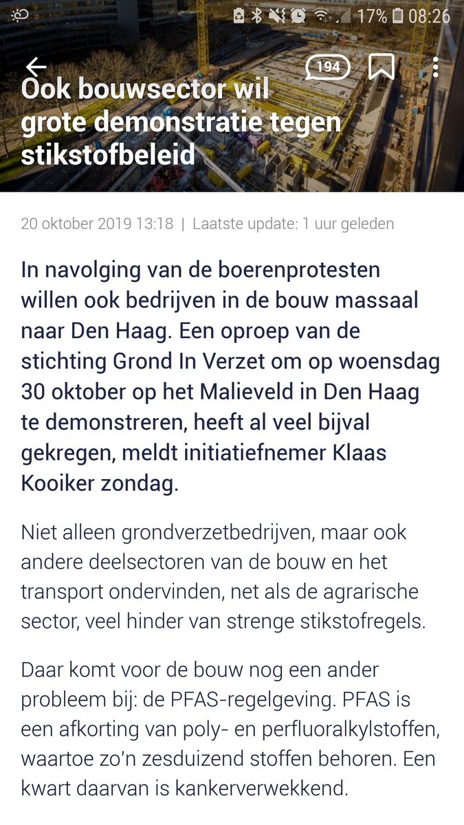 Nu komt ook nog de PFAS-regelgeving erbij naast het stikstofbeleid.
Dat gaat een "zware tijd" worden voor de bouwsector en alles wat er mee te maken heeft. Zeker als Nederland het "beste jongetje" van de klas wil zijn en blijven.