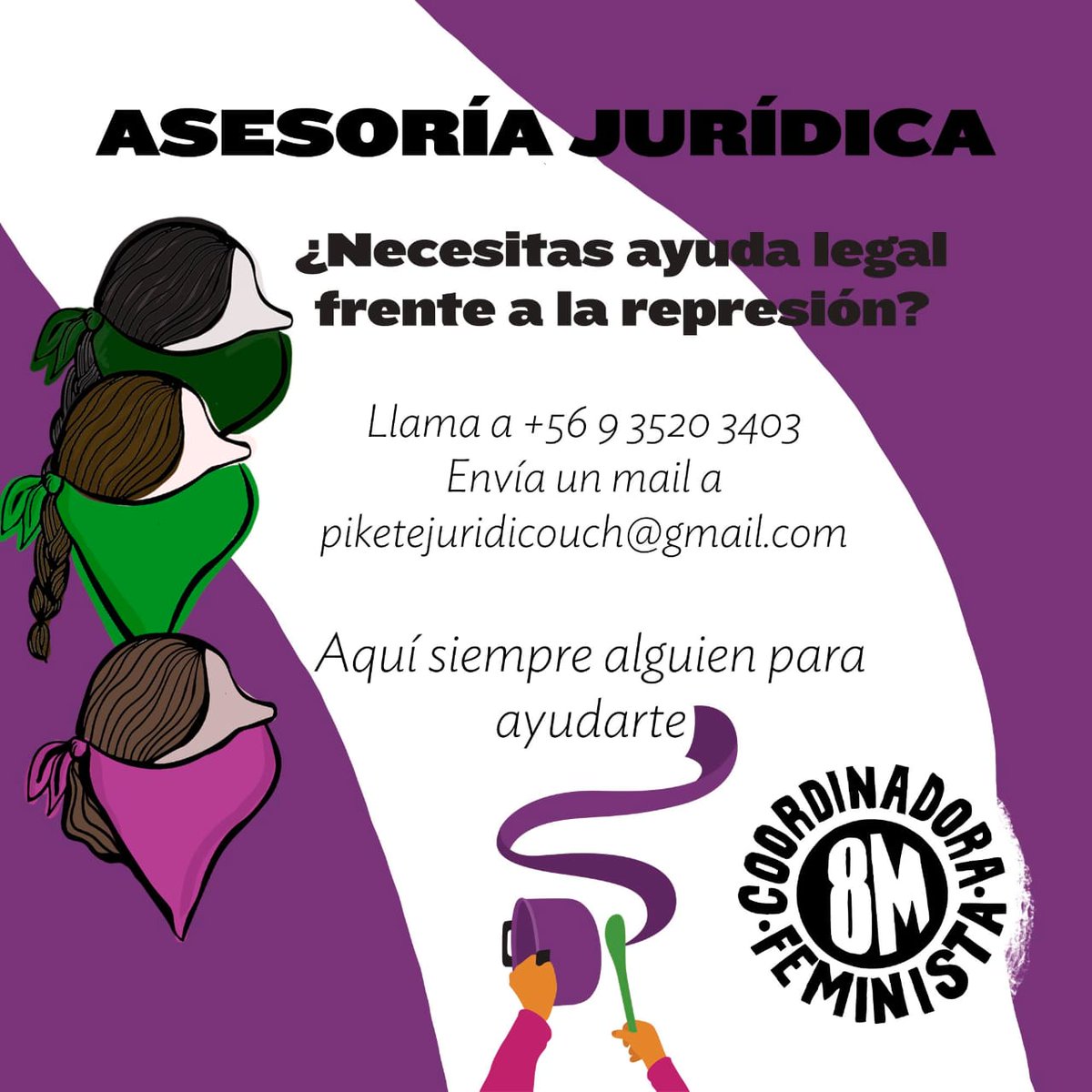 Coordinadora8m's tweet photo. [🔴 URGENTE - ASESORÍA JURÍDICA EN CUALQUIER MOMENTO] 

¿Necesitas ayuda legal frente a la represión?
Llama a +56 9 3620 3403
Envía un mail a piketejuridicouch@gmail.com
Aquí siempre alguien para ayudarte.

👇 👇 👇 https://t.co/Vtu89MGJc3