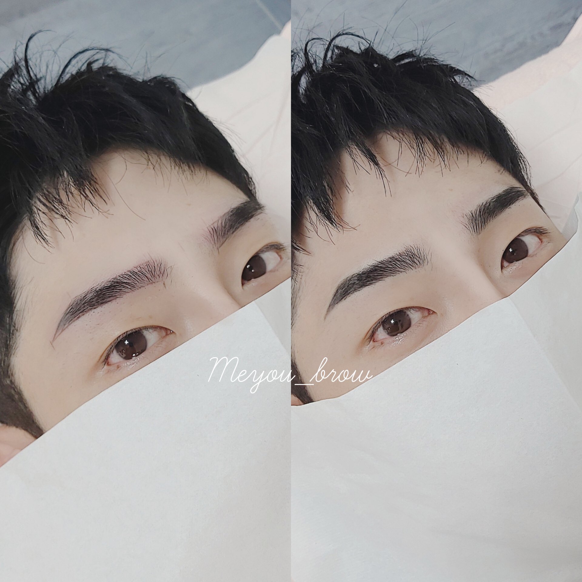 Meyou Brow 美肌に黒髪と眉もダークカラーでより素敵ですね 男性はメイクをしないので濃淡を描くことでより立体感とお顔がシャープに見えますね 韓国好きな人と繋がりたい メンズアートメイク アートメイク眉 アートメイク かっこいい 韓国情報