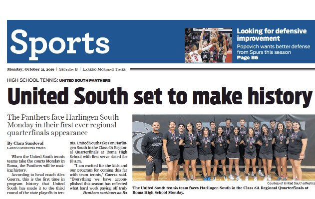 ClaraLMTsports's tweet photo. The Panther 🎾 team is in the regional quarterfinals for the 1st time in the program’s history. Read all about in today’s LMT!!! https://t.co/jOh8WPg8Q8
