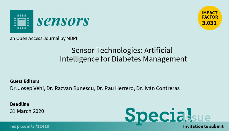 Pau Herrero Viñas (@pauherrero) on Twitter photo I am delighted to announce that our Special Issue "Sensor Technologies: Artificial Intelligence for Diabetes Management" is now open for manuscript submissions. Deadline: 31 March 2020. @JosepVehi <a href="/Sensors_MDPI/">Sensors MDPI</a>
mdpi.com/journal/sensor… I am delighted to announce that our Special Issue "Sensor Technologies: Artificial Intelligence for Diabetes Management" is now open for manuscript submissions. Deadline: 31 March 2020. @JosepVehi <a href="/Sensors_MDPI/">Sensors MDPI</a>
mdpi.com/journal/sensor…