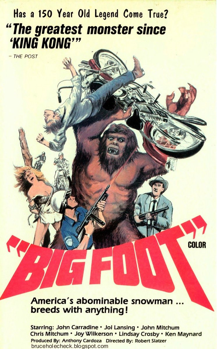 dmathches's tweet photo. "BIGFOOT starring John Carradine and Joi Lansing was released #OTD in 1970. This may be the first bigfoot film and it would spawn others. https://t.co/xUSm3LTD27
