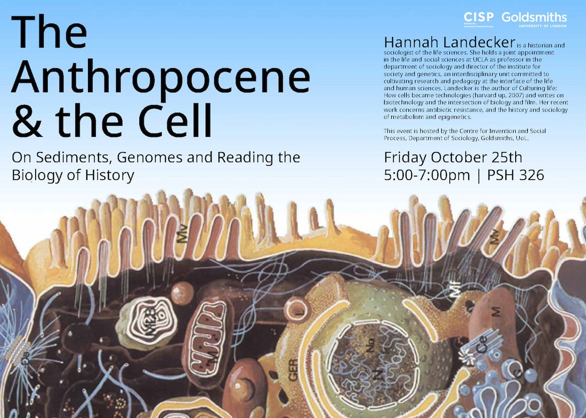 TODAY! Join us for 'The Anthropocene &amp; the Cell: On Sediments, Genomes and Reading the Biology of History’ with Hannah Landecker at 5-7pm csisponline.net/2019/10/14/the…