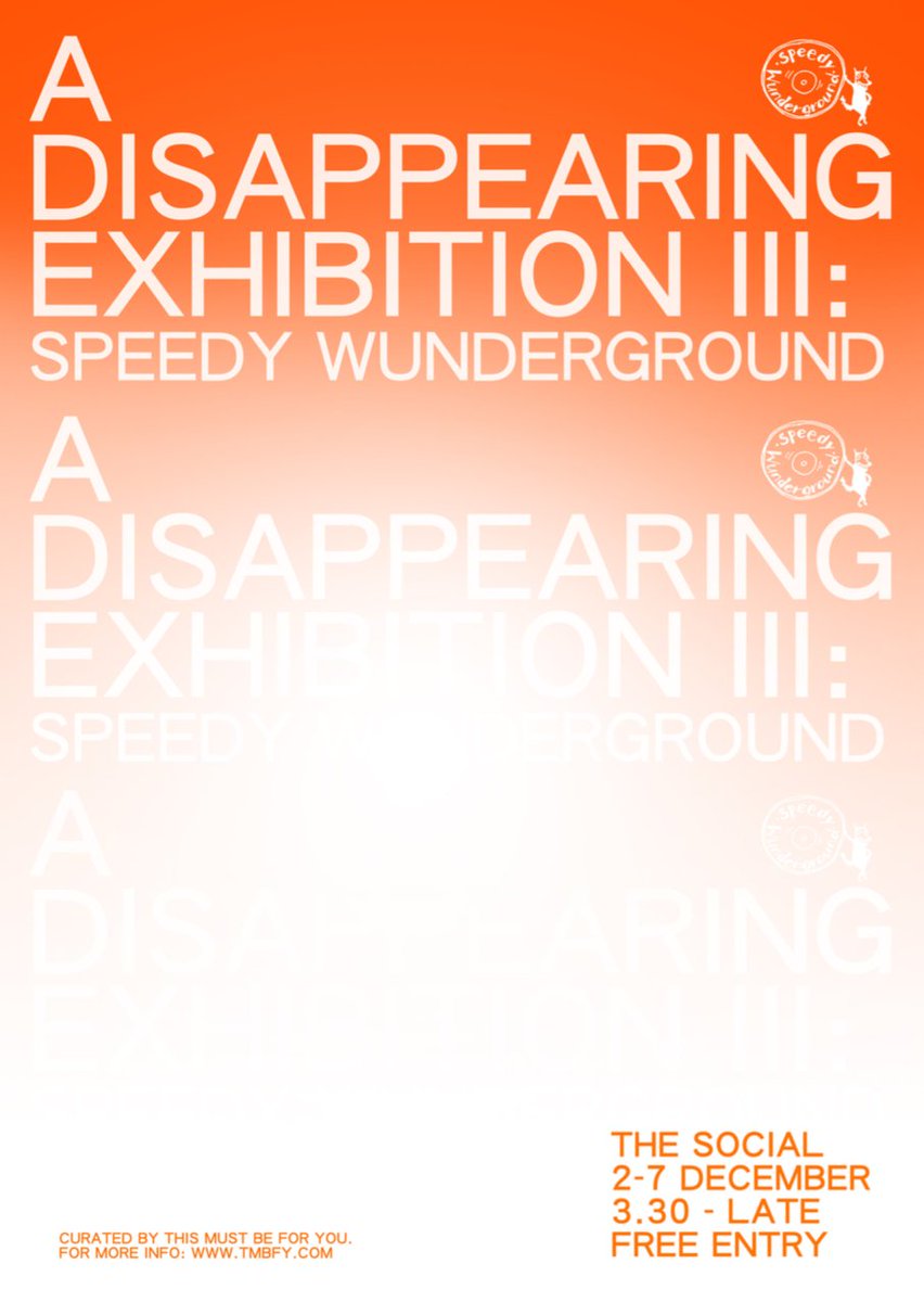 V excited to be working on a new exhibition with our friends <a href="/SpeedyWunder/">Speedy Wunderground</a>. This exhibition will see 15 Speedy Wunderground singles reimagined with new artwork, designed by different artists &amp; friends of the label. More info: bit.ly/TMBFYSpeedy