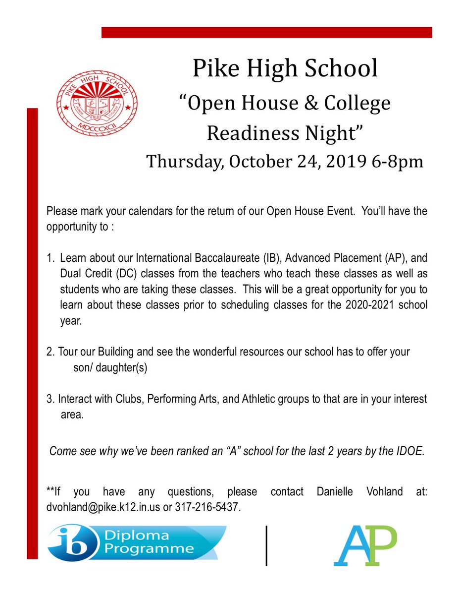PHSVohland's tweet photo. Our IB/AP/DC and Open House Event on Thursday, October 24 from 6-8pm.  Hope to see you there.
@LincolnMS_Pike
 @GuionCreekMS
 @NewAugustaNorth
 @CES_Pike
 @ECES_Pike
 @CollegeParkPike
 @GuionGators
 @SnacksRockets
 @PikeNAPAS
 @PikeDRES
 @EES_MSDPIKE
 @FCPA_PTO https://t.co/abBFgxxnhl