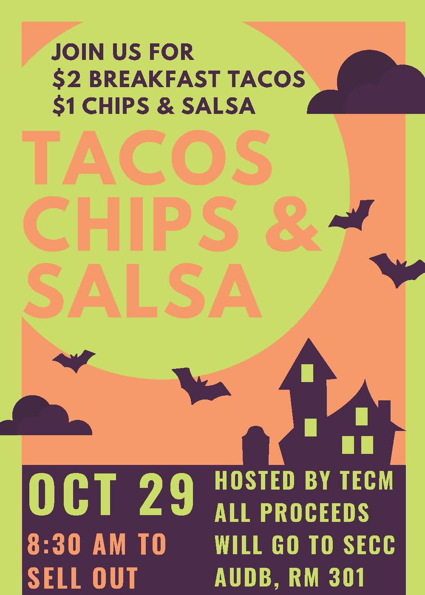 unt_secc's tweet photo. Pencil in breakfast with @UNT_TECM! Stop by AUDB 301 at 8:30 a.m. tomorrow for breakfast tacos with chips and salsa. https://t.co/dSImOOScvj
