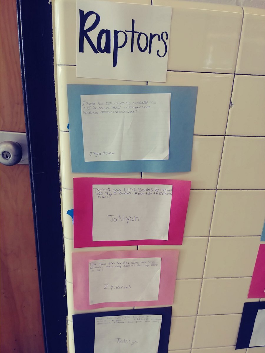 MrsNix13's tweet image. We created addition and subtraction word problems today!  Students could do traditional word problems or estimation word problems. They really enjoyed it. They can't wait for others to solve their problems! #Math #CoolSpring