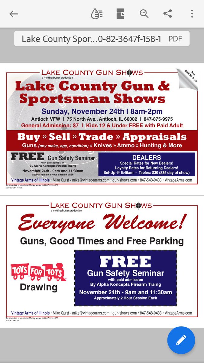 GunRights4Illi's tweet photo. Free* gun safety seminar. Perfect for children and first time shooters. 

November 24th at 9am and again at 11:30 am. 

(*free with your $7 paid gun show admission). https://t.co/A9184F6lPS