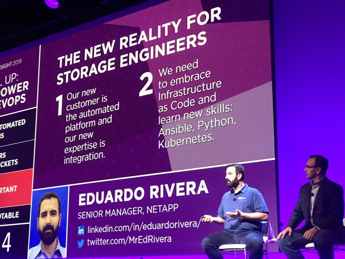 Joab_Jackson's tweet image. The new #CloudNative role of the #StorageAdmin is not about provisioning volumes, but about building automation into the developer’s DevOps platform, defining through code the access that the app needs — @mredrivera @NetApp #NetAppINSIGHT #DataOps