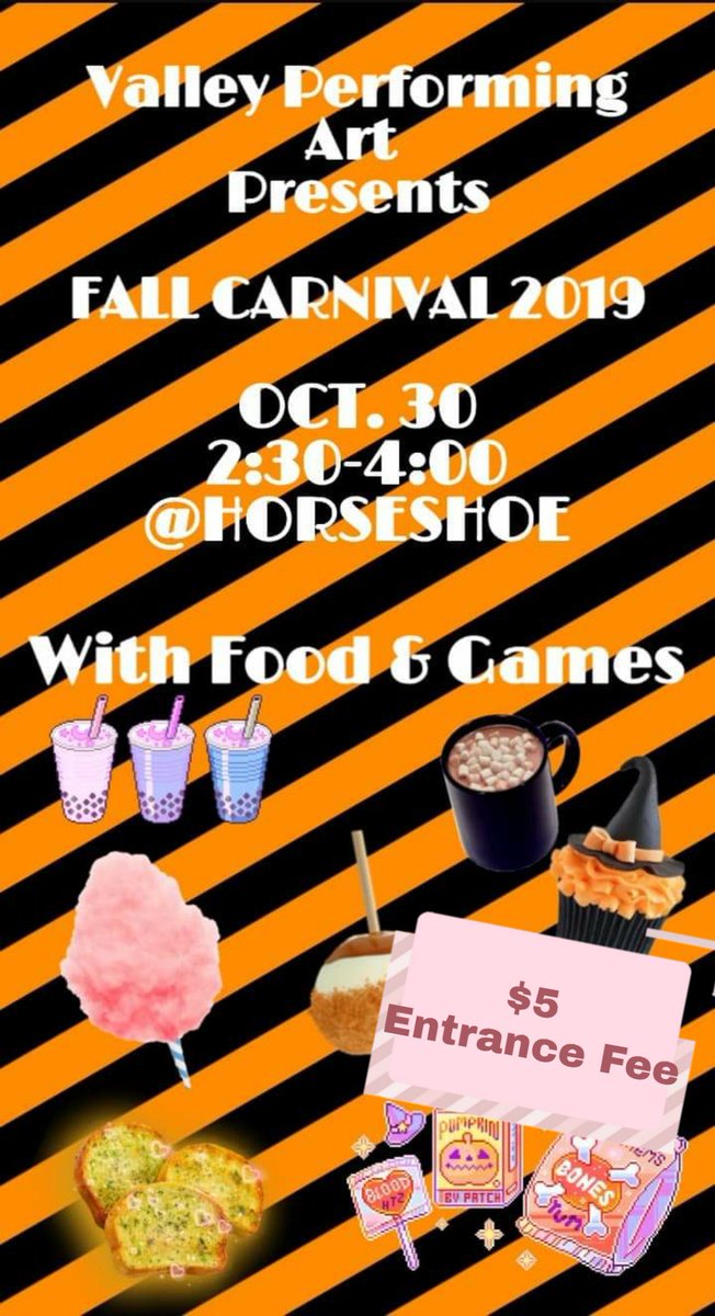 Valley Performing Arts are hosting a fall carnival this Wednesday with tons of fun games and delicious foods! Come and support our fellow vikings! 👻🎃 #fallcarnival #performingarts