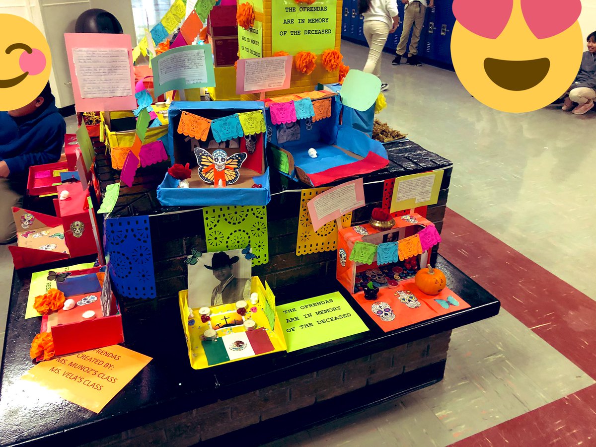 #DiaDeLosMuertos mini altars created by the ESL (Ms Munoz and Ms Vela’s) creative students at Krueger MS, honoring the souls of those who have passed. ❤️ I absolutely LOVE! #EndResult Thank you @PRINCIPALRUBIO for the support!