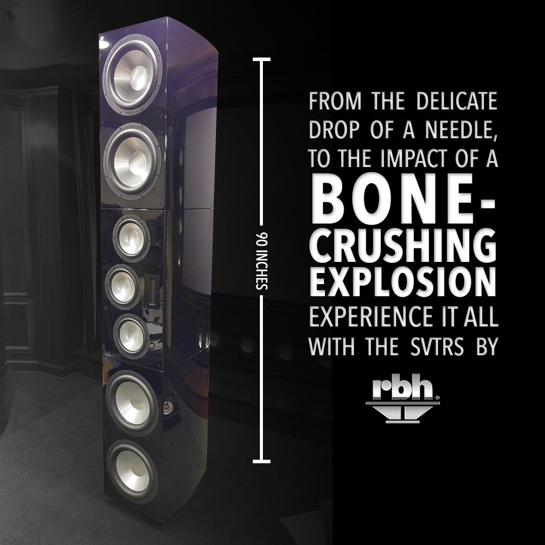 RBHSound's tweet image. From the delicate drop of a needle, to the impact of a bone-crushing explosion, experience it all with the SVTRS by RBH.

#RBHSound #RBH #highendaudio #audioholics #90inchesofpower #towerspeaker #poweredsubwoofer #hometheaterspeakers #poweredspeakers #homesurroundsound