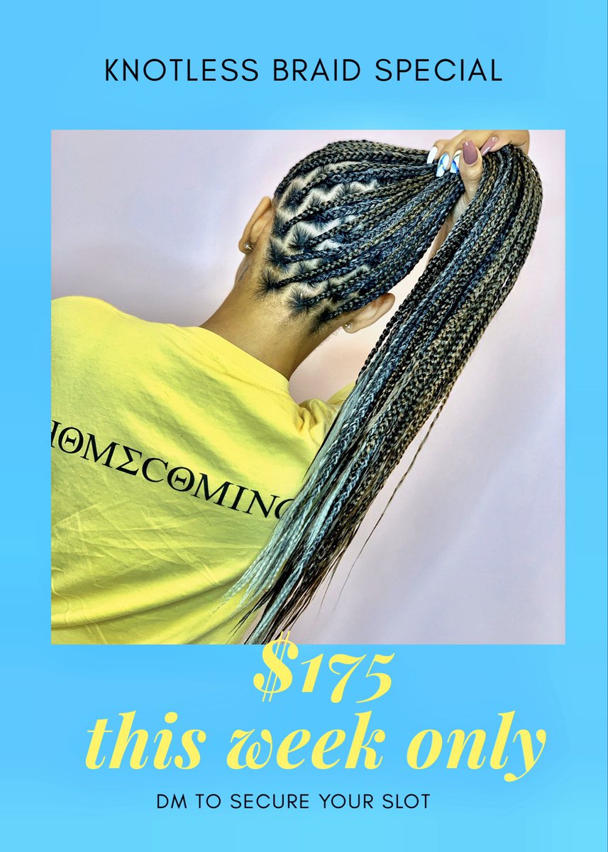 Weekly special happening now ! #dmvhair #dmvbraids #dmvbraider #dmv #dmvhairstylist #knotlessbraids #teamnatural #knotlessboxbraids #vahair #dchair #dcbraids #vabraids #vahairstylist #dchairstylist #Blacktwitter #nailsofinstagram #Beyoncehomecoming