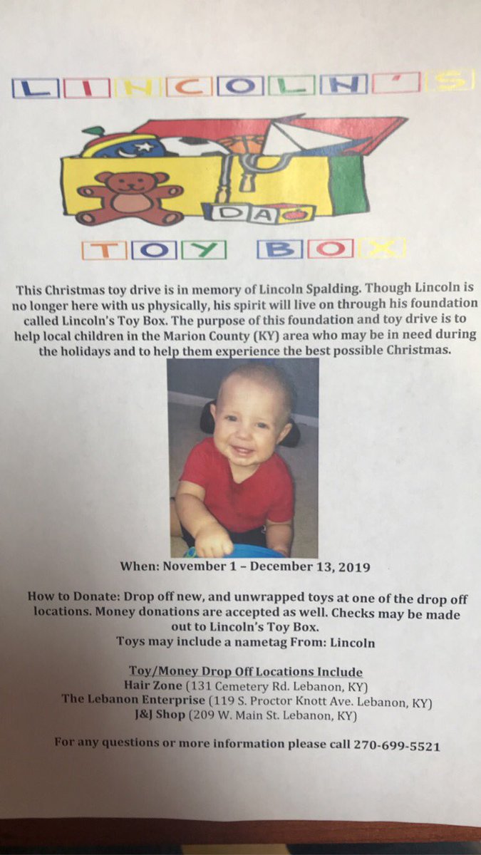 Cleatus2121's tweet photo. In honor and memory of our sweet baby boy Lincoln we are starting a foundation for him called Lincoln’s Toy Box. As part of his foundation we are putting on a Christmas Toy Drive to help the local children of Marion County experience an awesome Christmas. https://t.co/qip6fd5Lrm