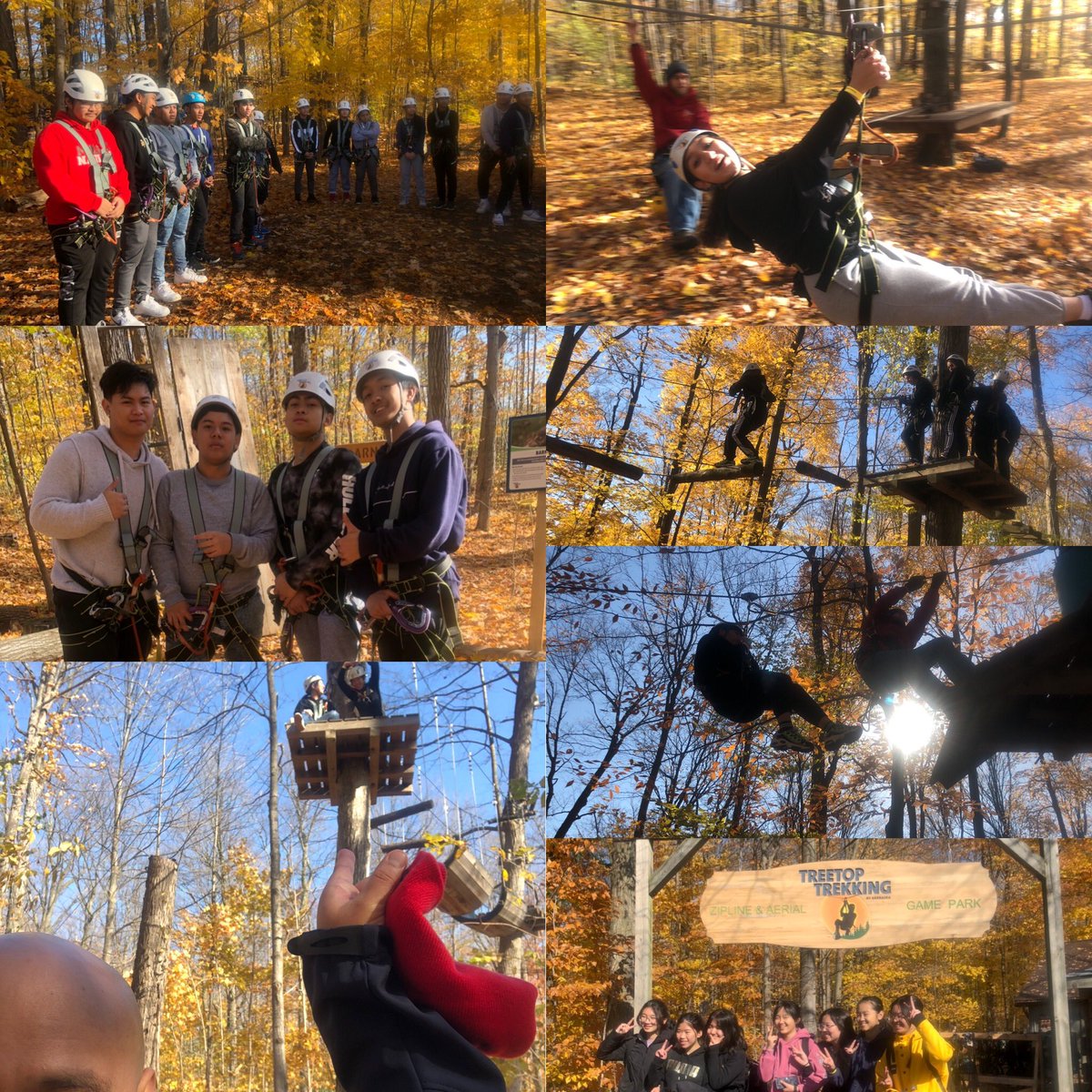 EducatorHoss's tweet photo. A perfect fall day for @TreetopTrekking at #brucesmill with the #FMMELL @FMMtweets Crew. I learned a lot about many of our newcomer students today and I’m glad we all had the opportunity to experience the 🇨🇦 outdoors in such a fun and rewarding way. #outdooreducation https://t.co/pY7kcK2N6N