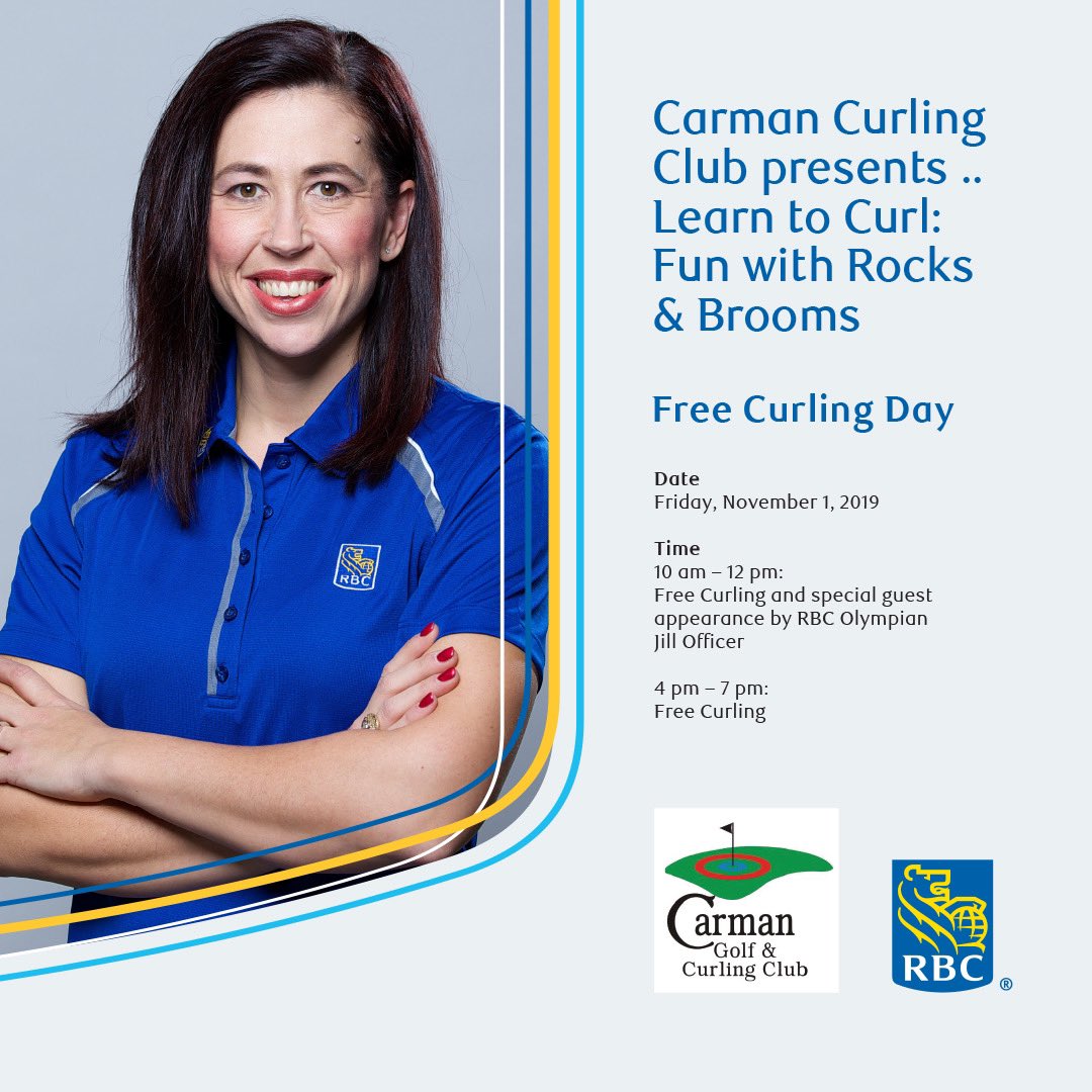 JillOfficer's tweet image. I’m coming curling with you Carman, MB!  Join me this Friday morning at the Carman Golf and Curling Club. #curling #learntocurl #rbc @RBC