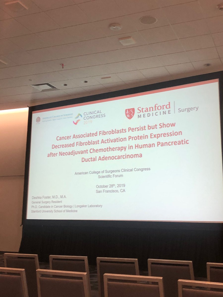 ATitanMD's tweet photo. Outstanding talk about the role of CAFs in pancreatic adenocarcinoma by @dsfoster in #longakerlab and Dr. Norton. @OpNotes @StanfordSurgery #acscc2019 https://t.co/SXWW48YZNF