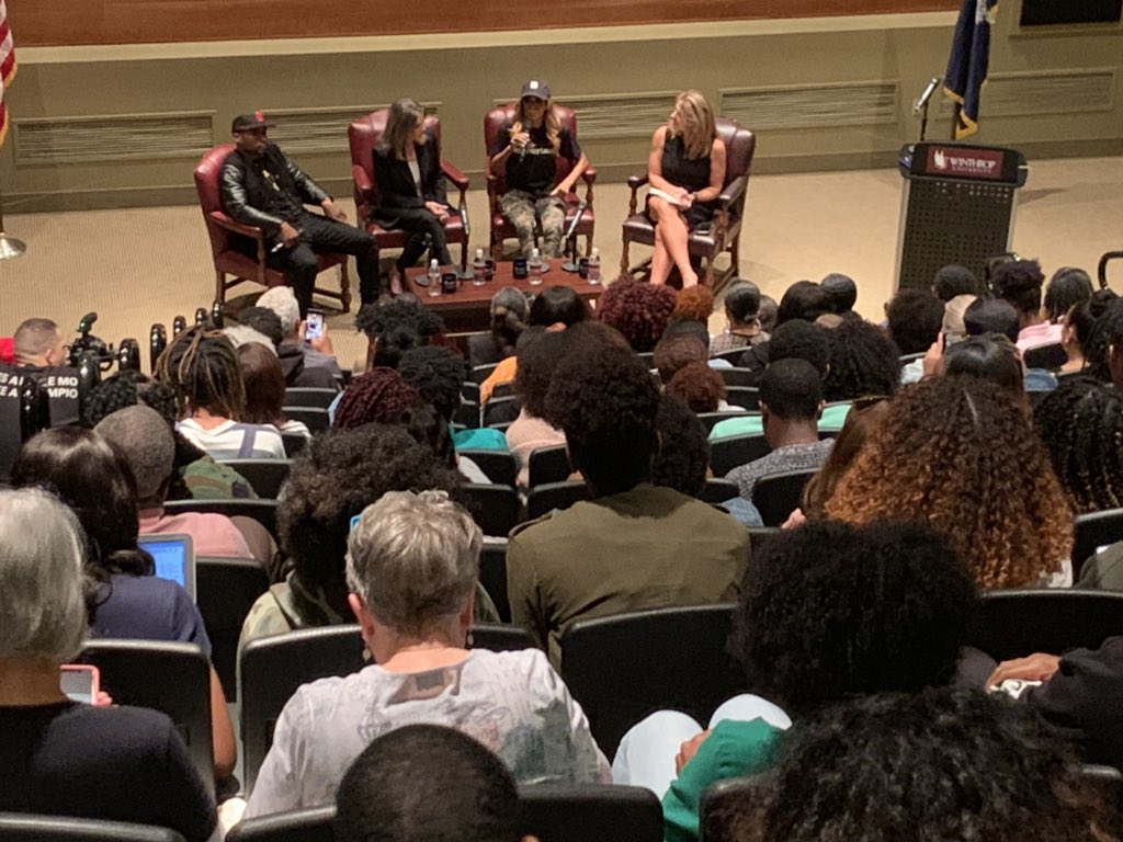 TracyK_Herald's tweet photo. Presidential candidate Marianne Williamson, center, Destiny’s Child Michelle Williams, right, and Charlamagne tha God @winthropu @RHHerald https://t.co/afveaYQD2f
