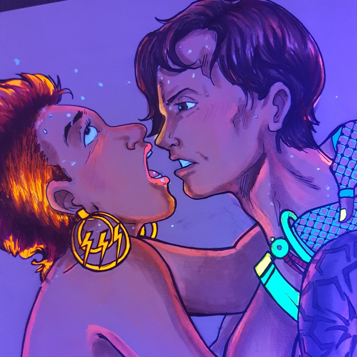 ArtAttackRat's tweet photo. "My Turn With Owen Gray" Blacklight erotic art. Stills of the original and Black light setting. This was a fun piece! @veryowengray 
#BlacklightArt#EroticArt#Illustrator#passion#desire#owengray#fantasy https://t.co/ipMTuQx3QT