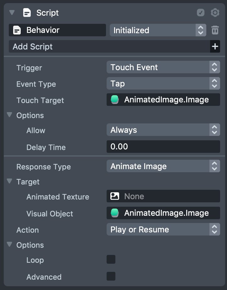 <a href="/jimmygunawanapp/">BLENDER SUSHI 🫶 X - 24/7 Blenderian</a> You can set up your animation to play on tap without scripting yourself using the built in Behavior helper! See our Behavior guide: lensstudio.snapchat.com/guides/scripti… ; Make sure to disable “Always Play” on your texture resource so that it will only play on tap.