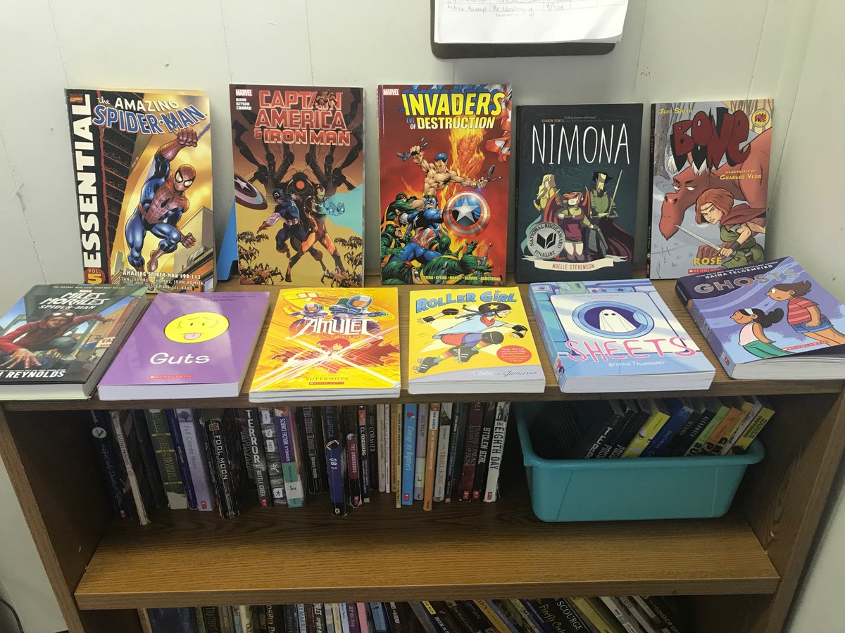zuriheartsbooks's tweet image. After chatting about Anime, I gathered a few more #graphicnovels for the #classlibrary Another student was inspired and donated some of his comic collection to share the love. From what isn't already checked out, what looks good and what am I missing? @fcmsgifted @sfarmertweets