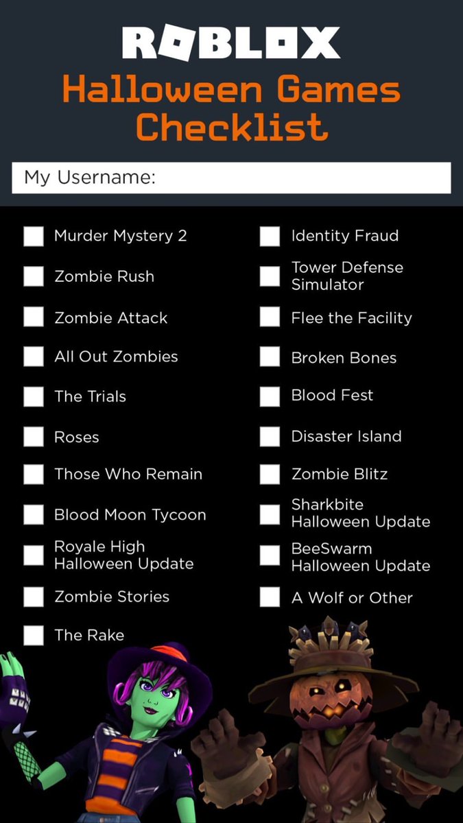 Bloxy News On Twitter What Games Have You Played This Month On Roblox To Get You Into The Halloween Spirit Screenshot This Checklist And Post It To Your Instagram Story Checking - how long have you played roblox