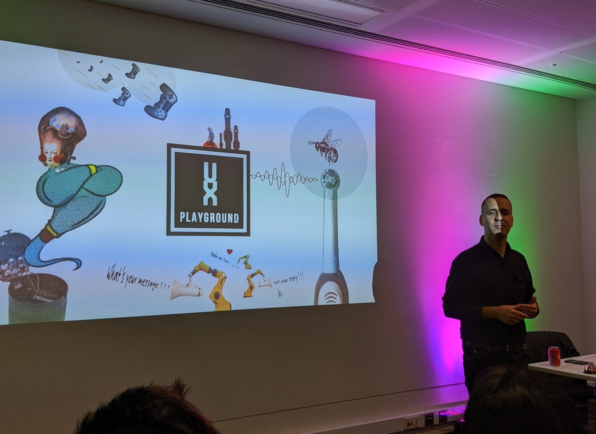 LFrangeti's tweet image. Attending my first #UXPlayground event this evening - The Sonic Contender. Chakib Labidi is giving a talk about the role of sound as an element of experience design.