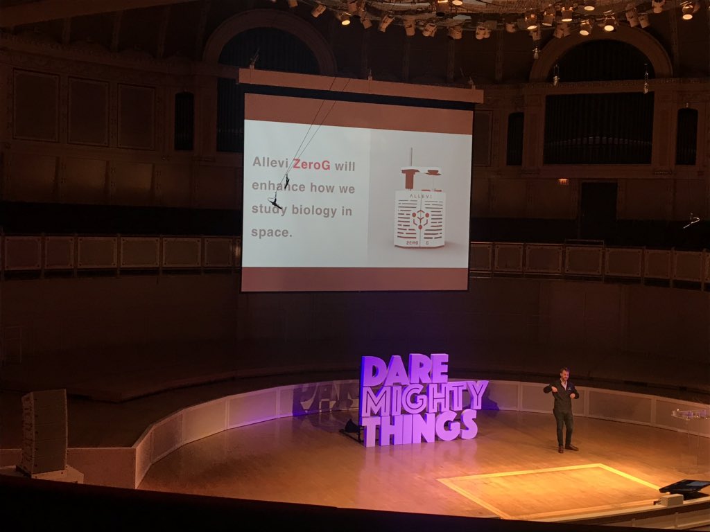 . <a href="/RickyDSolorzano/">Ricky Solorzano</a> talking at <a href="/DareMightyThngs/">Dare Mighty Things</a> about how they’ll print living tissue on the space station with @Allevi3D