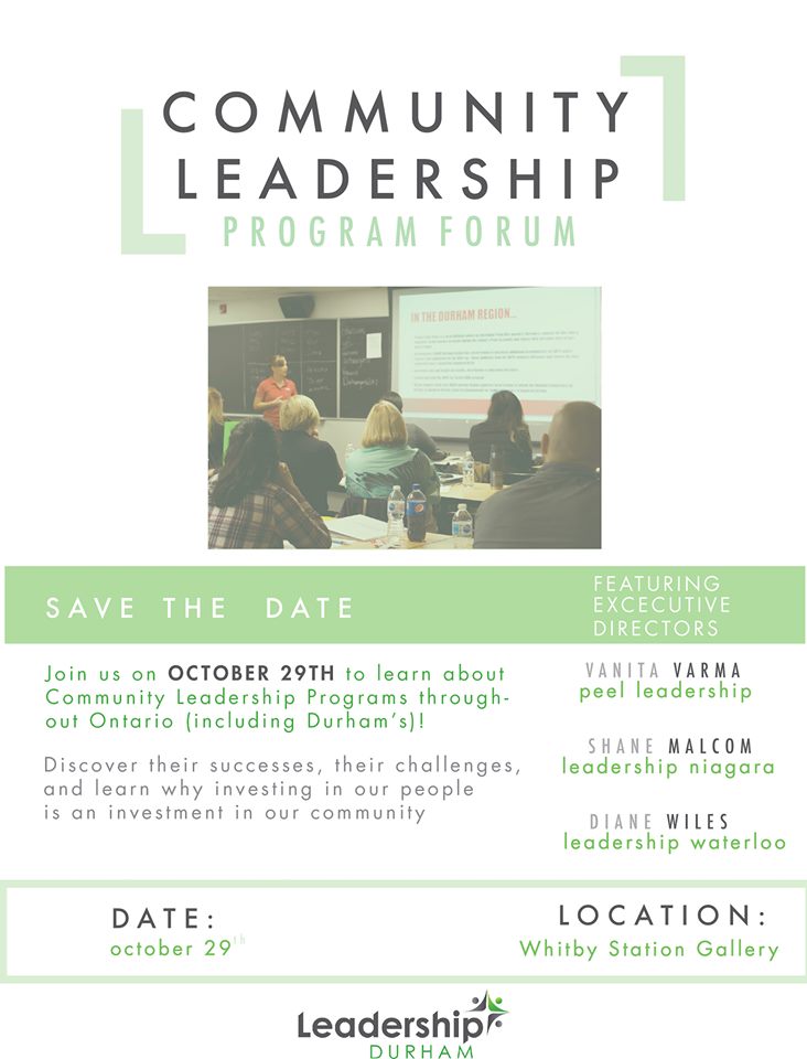 Tomorrow is our Community Leadership Program Forum from 9am to 12pm <a href="/stationgallery/">Station Gallery</a> in Whitby.  Light refreshments available, and we hope to see you there!