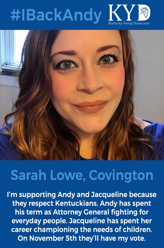 KyYoungDems's tweet photo. "I’m supporting @AndyBeshearKY and @JColemanKY because they respect Kentuckians. Andy has spent his term as Attorney General fighting for everyday people. Jacqueline has spent her career championing the needs of children." - Sarah Lowe, Covington
#IBackAndy https://t.co/UZ2hbjvgDk