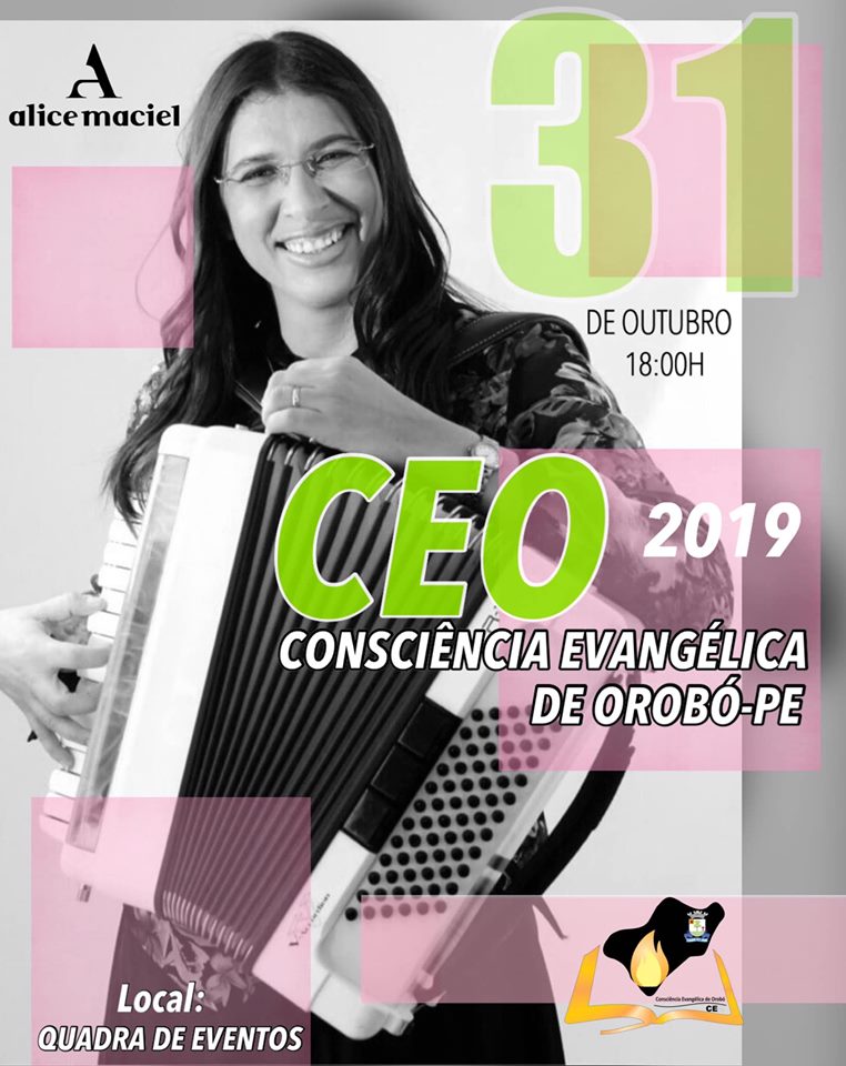 Agenda da adoradora Alice Maciel, dia 31/10, às 18h, na CEO 2019 Consciência Evangélica de Orobó/PE
Local: Quadra de Eventos
e-mail: alice.maciel@hotmail.com / wanderley.belo@hotmail.com
Tel.: (87) 9636-3154 / 9191-8042
#louvor #adoração #louvorpentecostal #alicemaciel #cpadmusic