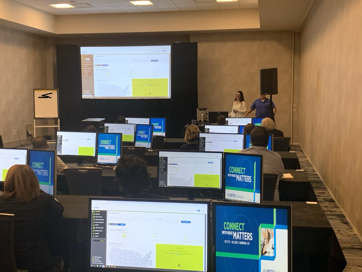 CLivingston96's tweet photo. Packed room at the Vertex Cloud hands on session lead my Mark Sieczkowski, Heather Ingram, Jeff Horner and Lindsy Kelly. @VertexExchange #VertexExchange #Aurora #2019 #GaylordAuroraColorado #ConnectWithVertex #ConnectWithWhatMatters @MarkSieczkowsk1 https://t.co/BA4sfDQ9lf
