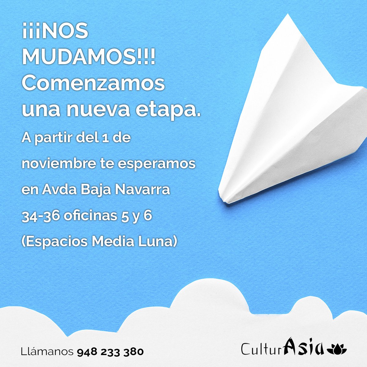 CulturAsia's tweet photo. Nos mudamos!!! Te esperamos en @espaciosmedialuna #cultura #asia #clasesdechino #clasesdejapones #china #japon #viajes #cocina #chikung #talleres https://t.co/Zxf9B7N1g6