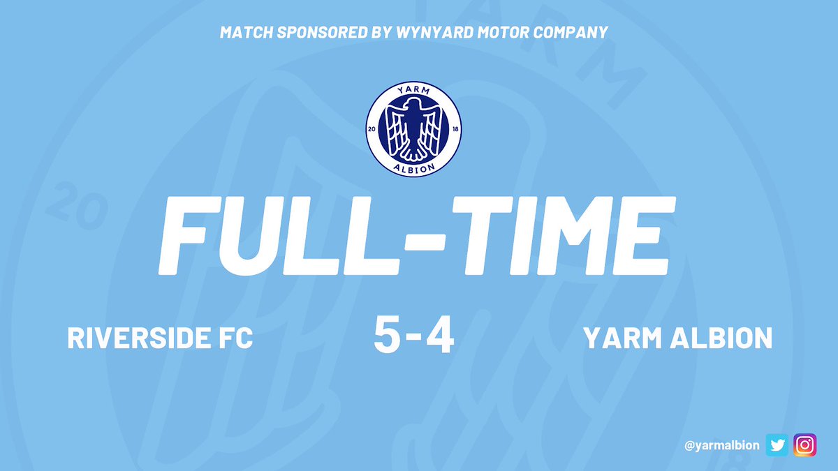 🤦🏼‍♂️| Full Time Result:
Riverside FC 5-4 Yarm Albion

Goals:
⚽️ Hal Jenkins
⚽️⚽️ Tom Booth
⚽️ Liam Southall

#WeAreAlbion 🦍🔵
