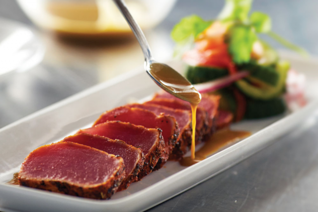 RuthsChrisBuck's tweet photo. Our seared ahi tuna, served with a spirited sauce with hints of mustard &amp; beer, is the perfect dish for happy hour. https://t.co/HgKj8wtwsc