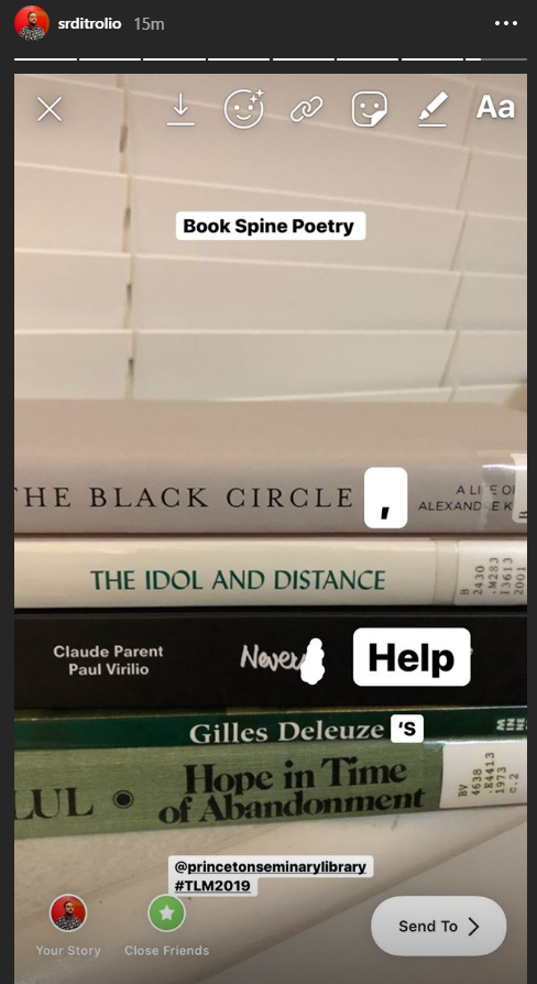 PTSLibrary's tweet photo. More #bookspinepoetry for #TLM2019 @YourAtla (originally posted as an Instagram story) https://t.co/3LncYRPKzV