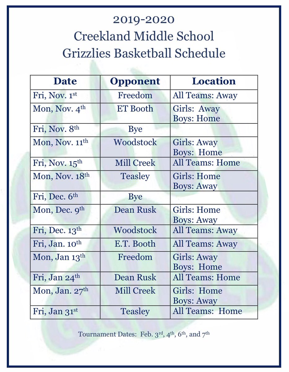 Come cheer on your Grizzly Basketball teams 🐻🏀💚💙💪🏽 as we open the season at Freedom MS this Friday! #GoGrizzlies #FeedTheBears <a href="/CreeklandMS/">Creekland Middle</a> <a href="/FMSPatriots/">FMS Patriots</a>