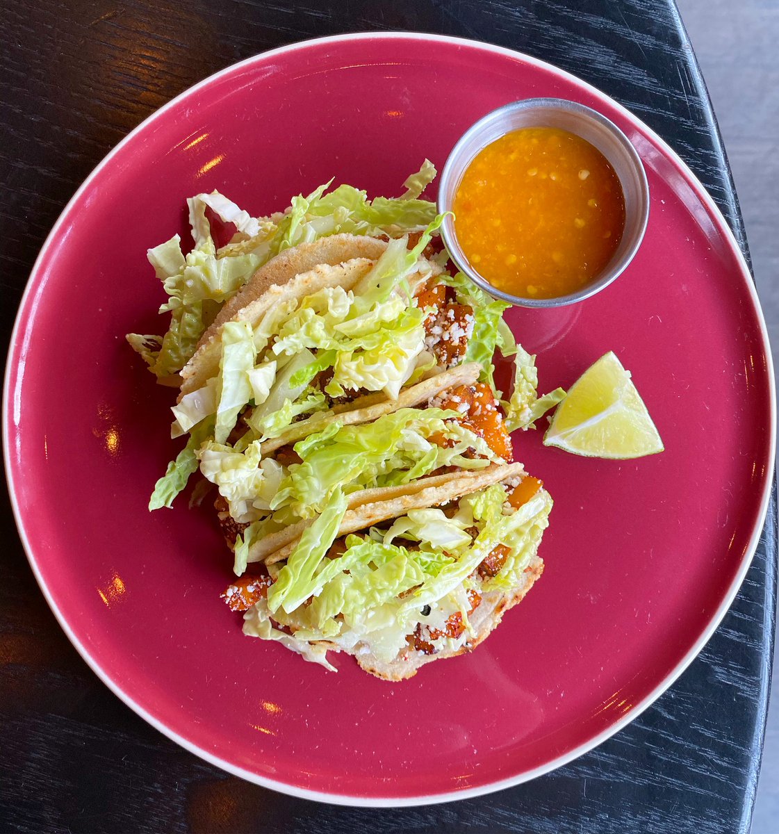 Tacos so tasty you’ll forget it’s only Monday... Autumn Squash Tacos — tempura blossom, honey suckle, cotija, &amp; habanero. All in favor of #TacoMonday say “Aye” 🌮