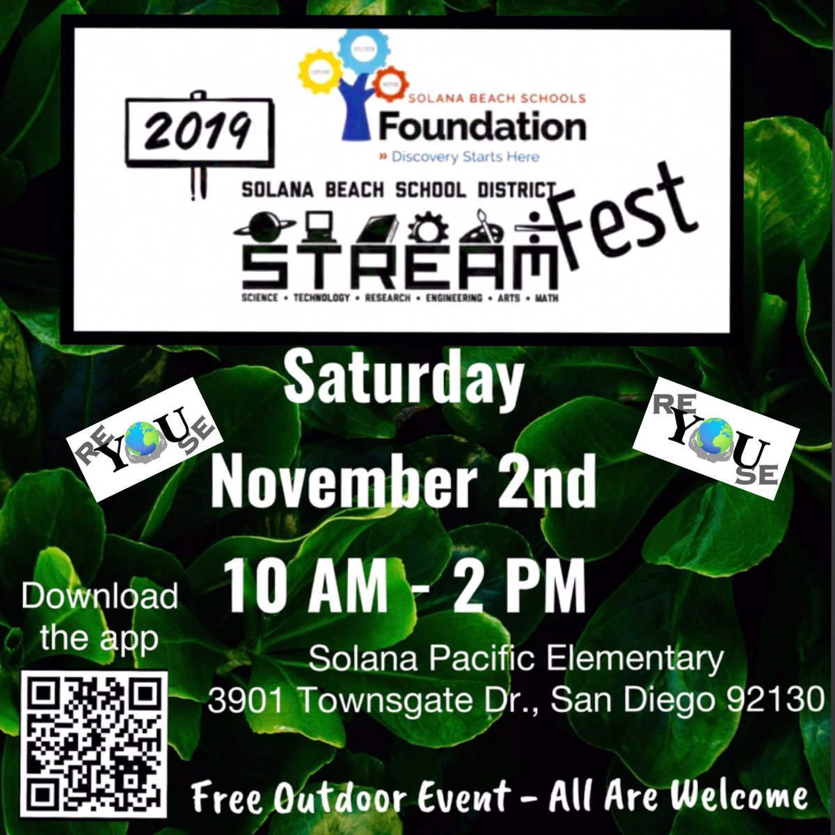 RoderickGayta's tweet image. This Saturday! STREAM Fest is a free outdoor event open to the public! Scan the QR code for details!  #sbsdedu #sbsdstream #stem #steam #STREAM #ReYOUse #science #engineering  #robotics #coding #solanabeach #sandiego #stemchallenge #carmelvalley #ranchosantafe #delmar #lajolla